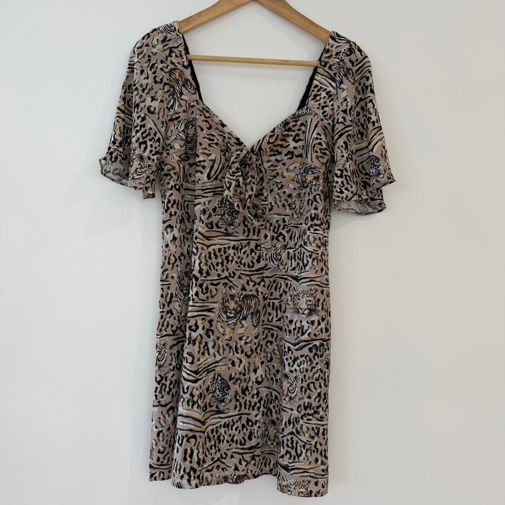 HVN Mini Emily Sweetheart Dress  - Tiger & Leopard Print Rayon | Size SX